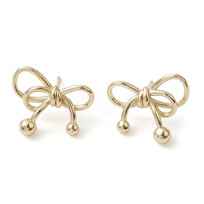 Bowknot Brass Stud Earrings EJEW-M245-14G-1