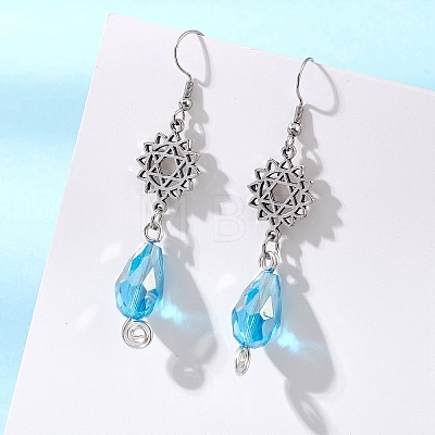 Teardrop with Flower Alloy Glass Dangle Earrings EJEW-JE06819-01-1