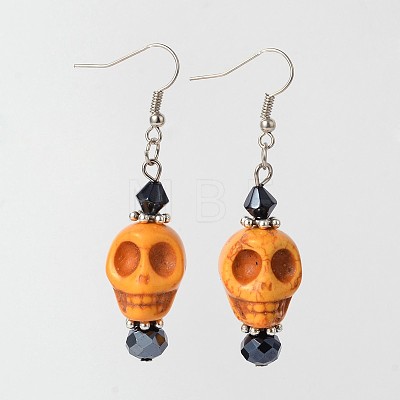 Halloween Synthetic Howlite Skull Dangle Earrings EJEW-JE01576-1