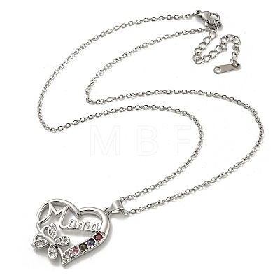 Mother's Day Brass Micro Pave Cubic Zirconia Heart Pendant Necklaces NJEW-R263-03B-P-1