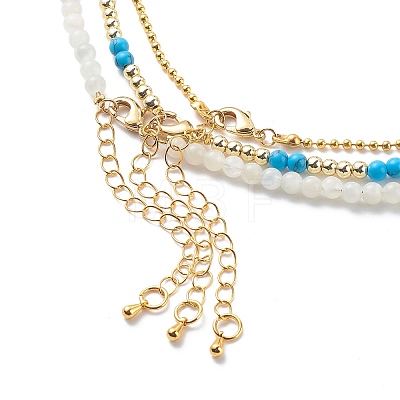 3Pcs 3 Style Natural Pearl & White Moonstone & Synthetic Turquoise & Opalite Beaded Necklaces Set NJEW-JN04000-1