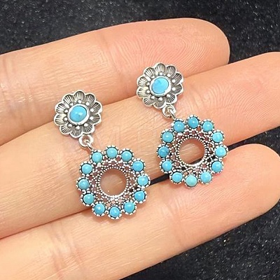 Synthetic Turquoise Dangle Stud Earrings EJEW-C178-01A-1