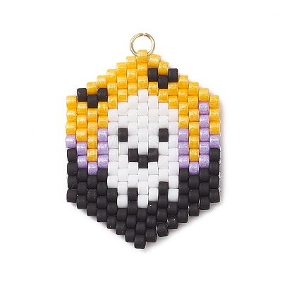 Hallowen Theme Glass Seed Beaded Pendants PALLOY-MZ00873-04-1