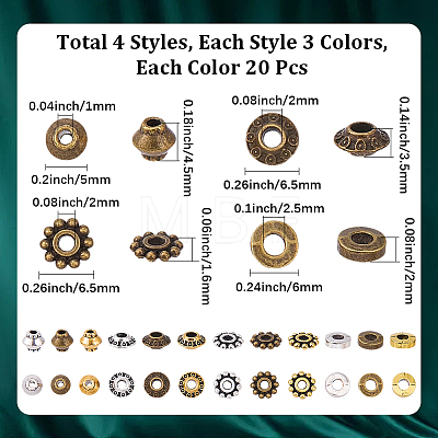 240Pcs 12 Styles Tibetan Style Alloy Spacer Beads TIBE-SC0002-59E-1
