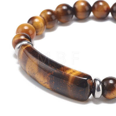 Natural Tiger Eye Beaded Stretch Bracelet BJEW-JB08879-04-1