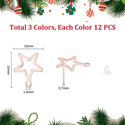 Unicraftale 36Pcs 3 Color 201 Stainless Steel Star Stud Earring Findings STAS-UN0054-88-1