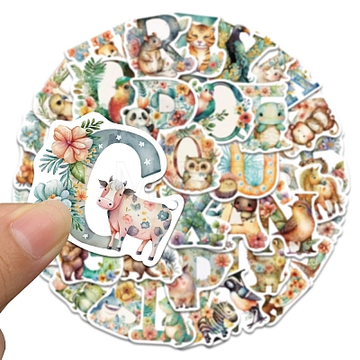 52Pcs Animal Letter PVC Waterproof Self-Adhesive Stickers PW-WG84914-01-1