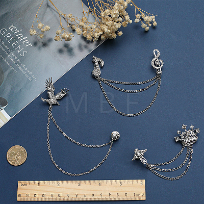 Gorgecraft 3Pcs 3 Style Crown & Eagle & Music Note Crystal Rhinestone Hanging Chain Brooches JEWB-GF0001-34-1