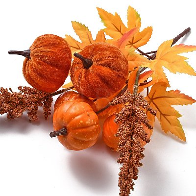 Velvet & Plastic & Foam Artificial Fall Pumpkin Floral Bouquet with Iron Stem TH-CBAC0DE-04-1
