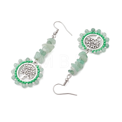 Alloy with Glass with Green Aventurinee Dangle Earrings EJEW-MZ00218-01-1