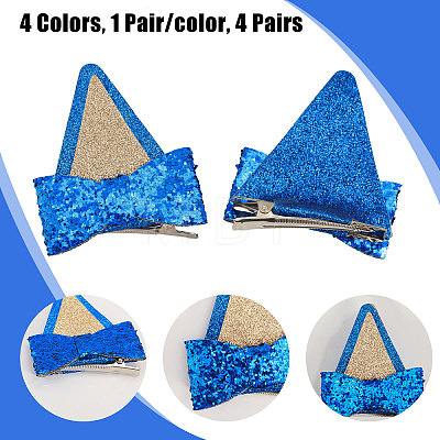 CHGCRAFT 4 Pairs 4 Colors Glitter Bowknot Cat Ear Cloth Alligator Hair Clips PHAR-CA0001-004-1