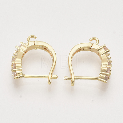 Brass Cubic Zirconia Hoop Earring Findings with Latch Back Closure KK-T048-030G-NF-1