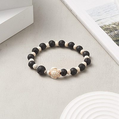 Dyed Synthetic Turquoise(Dyed) Tortoise & Natural Lava Rock Beaded Stretch Bracelet for Women BJEW-JB09229-01-1