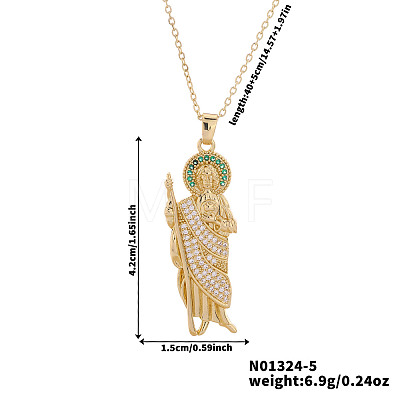 Shiny Brass Clear Cubic Zirconia Religion Saint Jude Pendant Necklaces for Christmas and Birthday Parties PX0651-5-1