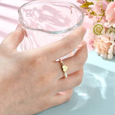 Natural Freshwater Pearl & 304 Stainless Steel Bead Finger Rings RJEW-FS00001-08-1