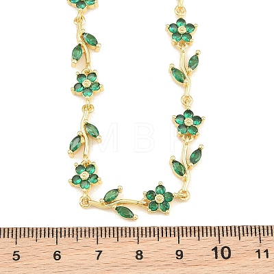 Brass Pave Cubic Zirconia Flower Link Chain Necklaces KK-CBA4547-18G-03-1