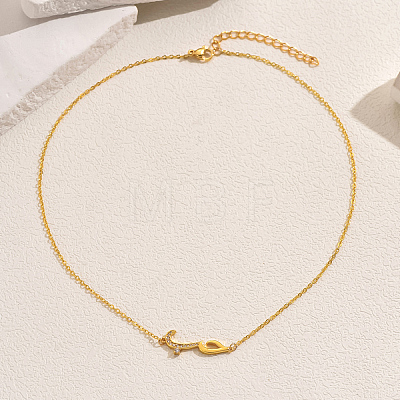 Brass Micro Pave Clear Cubic Zirconia Arabic Alphabet Pendant Necklaces for Women VF6058-1