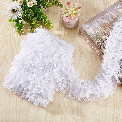 5 Yards 3-Layer Pleated Polyester Chiffon Lace Trim OCOR-WH0082-01A-1