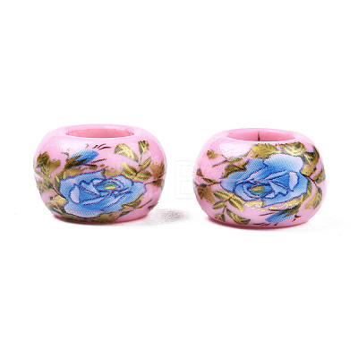 Flower Printed Opaque Acrylic Rondelle Beads SACR-S305-27-B02-1