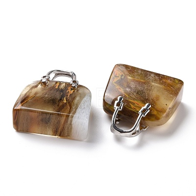 Synthetic Tigerskin Glass Brass Pendants KK-E274-01P-017-1