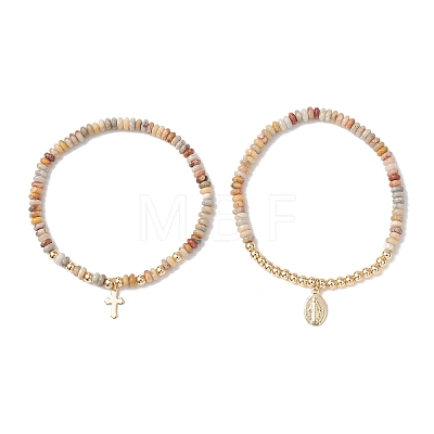 2Pcs Natural Crazy Agate Beads Stretch Bracelets BJEW-JB13415-04-1