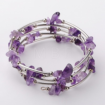 Natural Amethyst Chip Warp Bracelets X-BJEW-JB01517-02-1