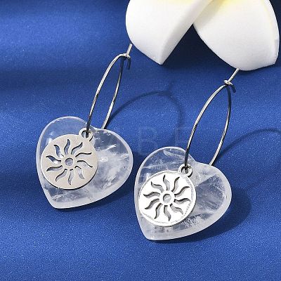 Natural Quartz Crystal & 304 Stainless Steel Hoop Earrings for Women EJEW-G475-01P-01-1