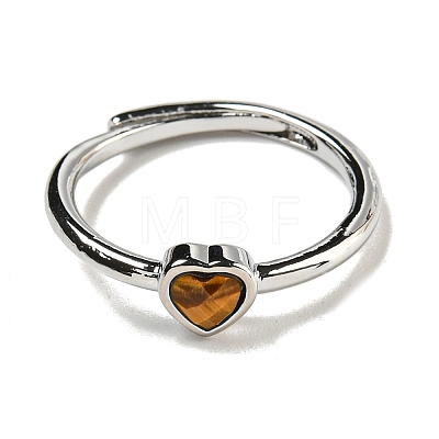 Heart Natural Tiger Eye Adjustable Rings RJEW-Q818-02P-02-1