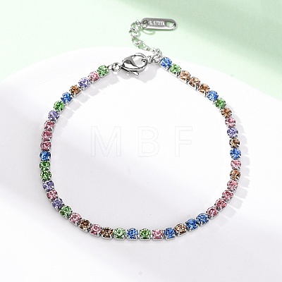 304 Stainless Steel Rhinestone Cup Chain Bracelets for Women BJEW-G753-01P-01-1