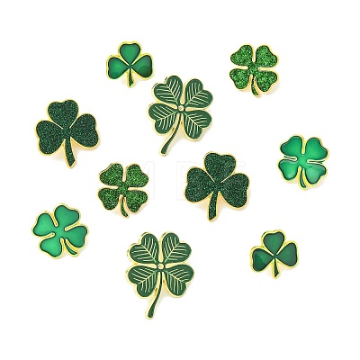 20Pcs 5 Styles Saint Patrick's Day Clover Alloy Enamel Lapel Pin Back Brooches for Backpack Clothes JEWB-CJ0003-65-1