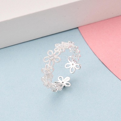 925 Sterling Silver Micro Pave Clear Cubic Zirconia Open Cuff Rings for Women STER-N016-151S-1