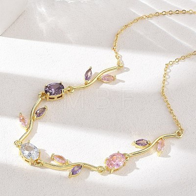 Brass Pave Cubic Zirconia Rose Flower Link Cable Chain Necklaces for Women NJEW-C121-05A-01G-1