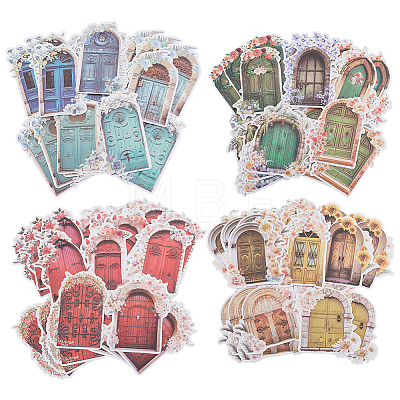 Olycraft 8 Sets 4 Styles Garden Door Paper Self Adhesive Decorative Stickers DIY-OC0011-16-1