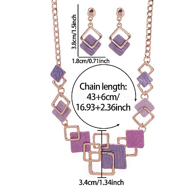 Rhombus Zinc Alloy Enamel Pendant Necklaces & Stud Dangle Earrings Sets WG3ED7E-05-1