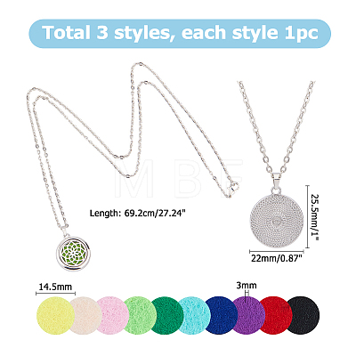 3Pcs 3 Styles Stainless Steel Hollow Essential Oil Diffuser Locket Pendant Necklaces NJEW-HS0001-26A-1