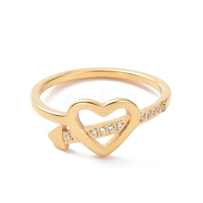 Crystal Rhinestone Heart with Arrow Finger Ring RJEW-D120-18B-G-1