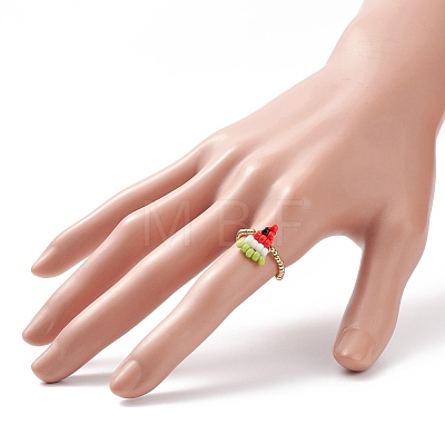 Glass & Brass Braided Fruit Finger Ring for Women RJEW-TA00047-03-1