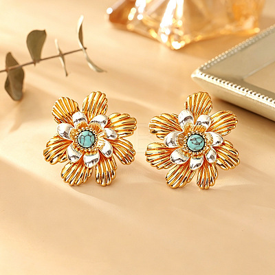 Brass & Turquoise Stud Earrings WG438B6-02-1