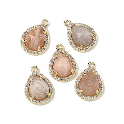 Natural Peach Moonstone Faceted Teardrop Pendants G-U028-02G-01-1