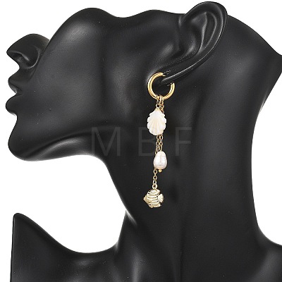 Natural Freshwater Shell & 316 Surgical Stainless Steel Charms Dangle Earrings for Women EJEW-JE07141-1