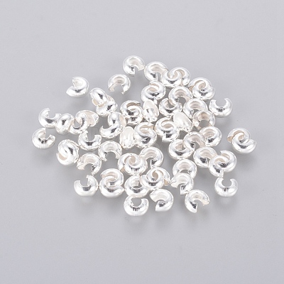 4MM Silver Color Plated Round Brass Crimp Beads Covers X-EC266-S-1