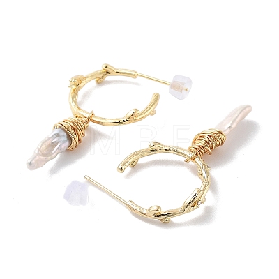 Natural Pearl Ear Studs EJEW-P256-50G-1