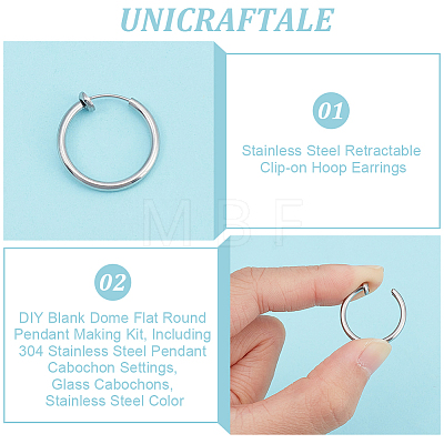 Unicraftale 4 Pairs 201 Stainless Steel Retractable Clip-on Hoop Earrings STAS-UN0052-03A-1