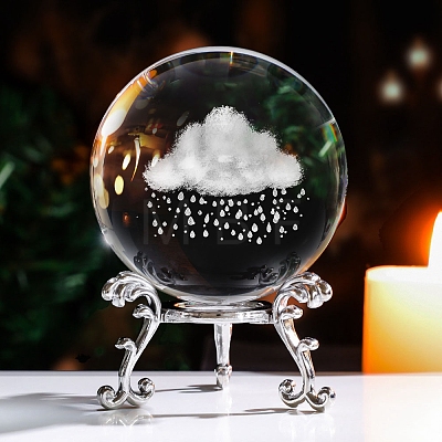 Inner Carving Cloud & Rain Glass Crystal Ball Diaplay Decoration PW-WGE5965-02-1