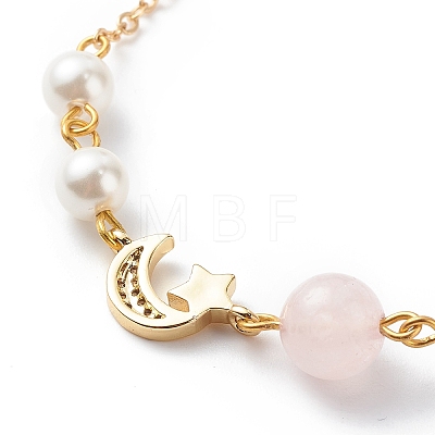 Clear Cubic Zirconia Moon and Star Link Bracelet with Brass Chains BJEW-JB08789-1