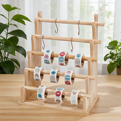 5-Tier Wood Jewelry Display Risers for Bracelets Necklaces Watches ODIS-WH0038-339B-1