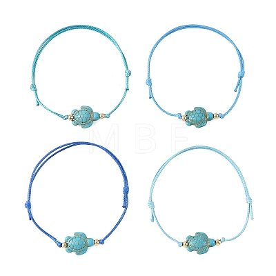 4Pcs 4 Colors Ocean Dyed Synthetic Turquoise Sea Turtle Beaded Adjustable Waxed Polyester Cord Bracelets for Women BJEW-JB14243-03-1