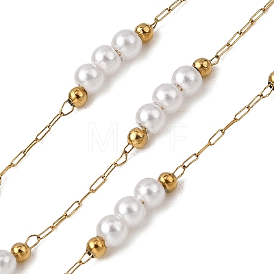 Handmade 304 Stainless Steel ABS Plastic Pearl Beaded Round Link Chains CHS-L032-01G-05-1