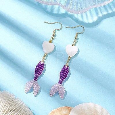 Glass & Shell Dangle Earrings EJEW-MZ00160-01-1