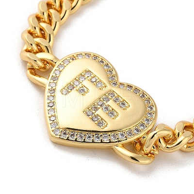 Brass Micro Pave Clear Cubic Zirconia Heart Cuban Link Chains Bracelets for Women BJEW-M322-01G-1